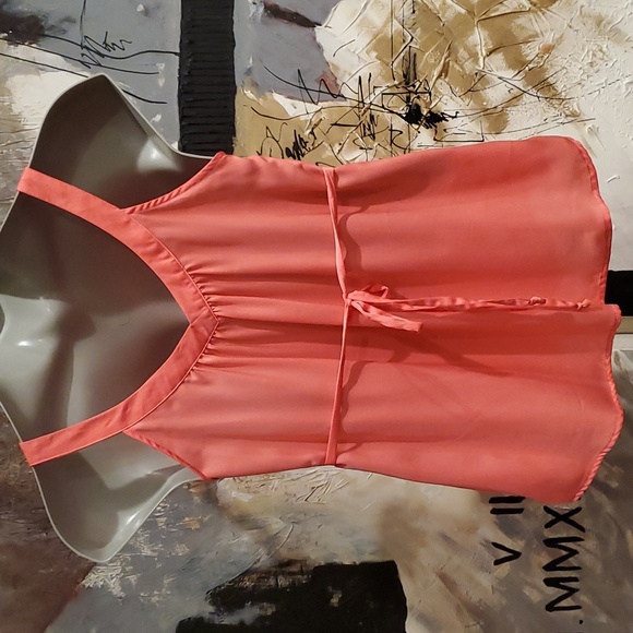 Forever 21 Peach Pink Vneck Tie Back Blouse S/P - Picture 2 of 5